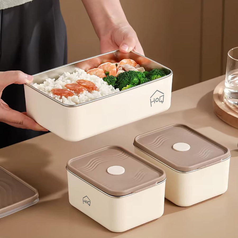 304 Stainless Steel Bento Box – 3 Leakproof Containers with Insulated Carry Case (Beige)