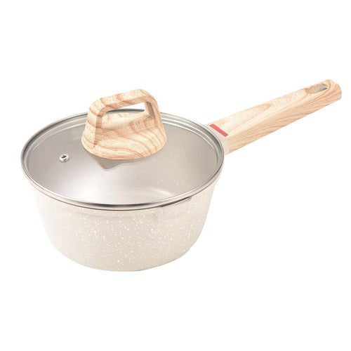 Maifan Stone Nonstick Sauce Pan with Glass Lid Wooden Handle (Granite Beige)