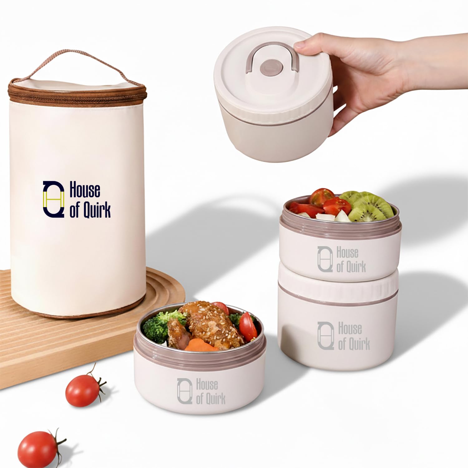 304 Stainless Steel Bento Lunch Box – 3 Stackable Containers (2×420ml + 1×620ml) with Insulated Case