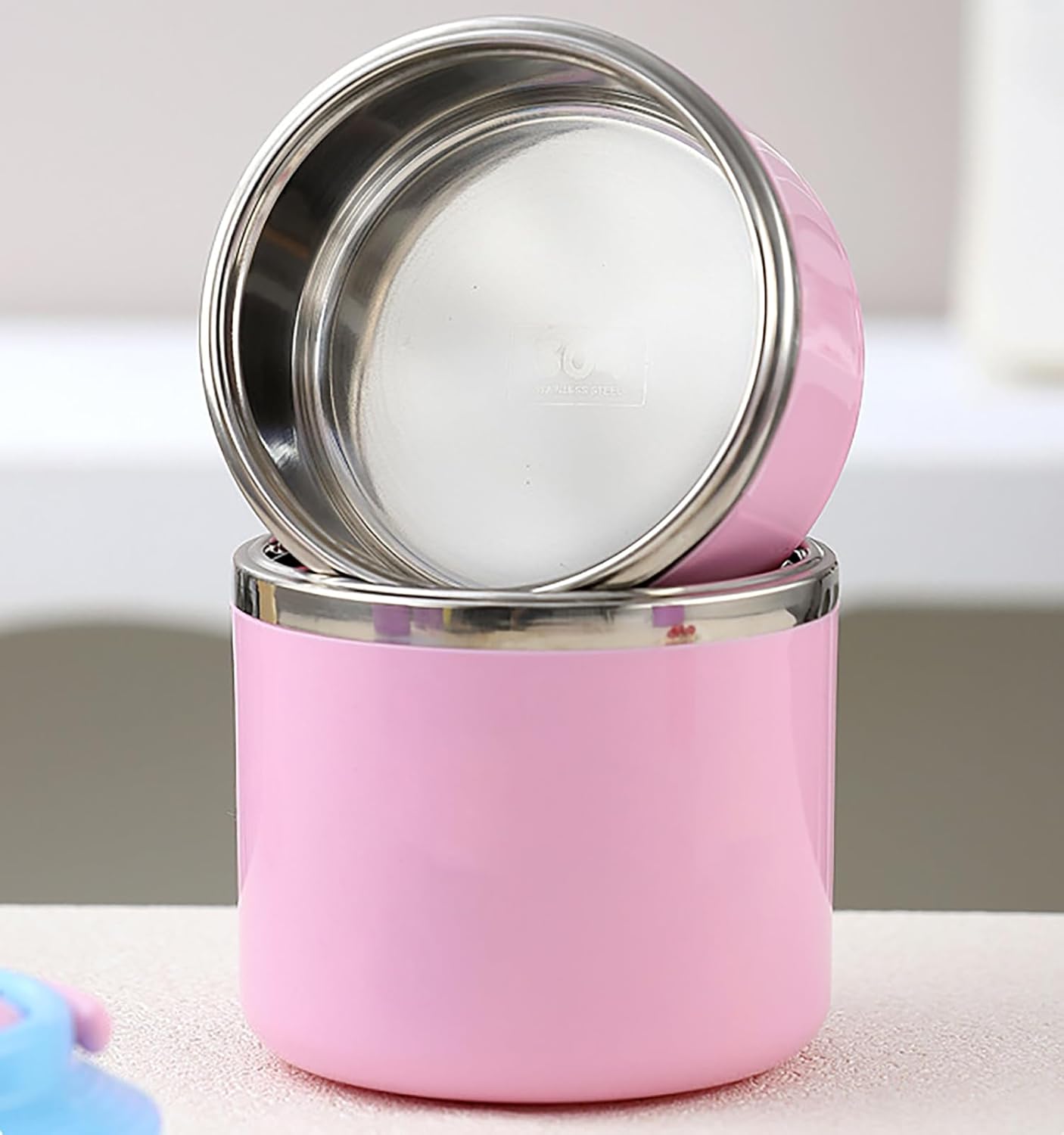 2 Layer 304 Stainless Steel Round Lunch Box for Office