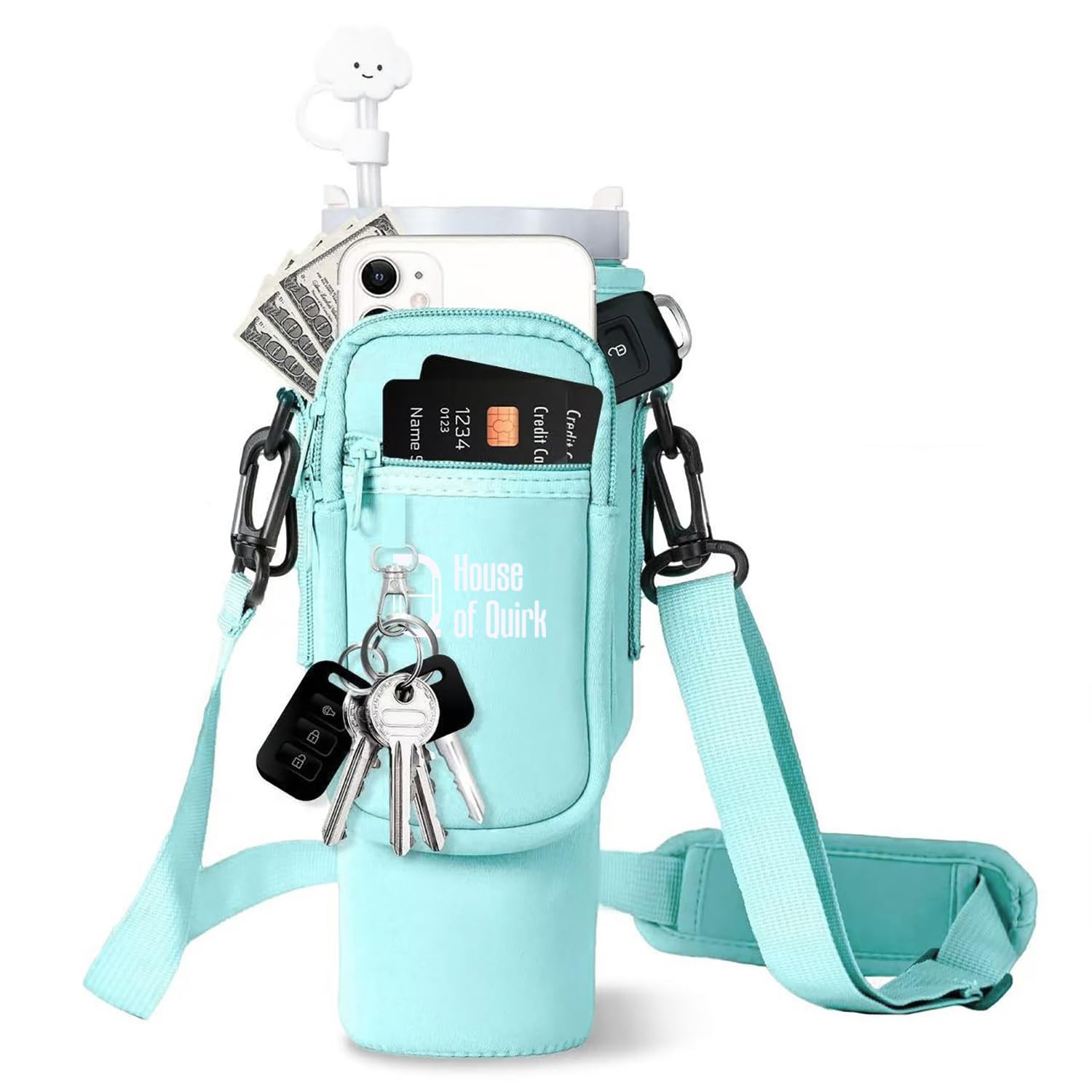 Water Bottle Carrier Bag with Phone Pocket with Adjustable Strap (Tumbler Not Included)