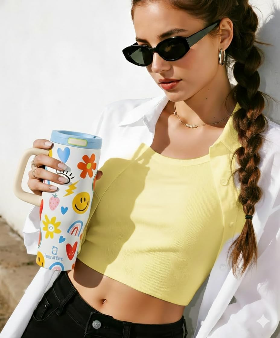 1200ML Stainless Steel Tumbler with Handle & Pop-Up Lid (Printed)