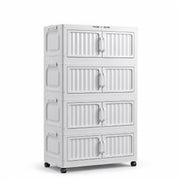 Folding Plastic Storage Cabinet with Wheels - White