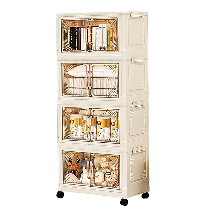 Storage Cabinet with Wheels, Rolling Organizer for Home ( 45CM, Cream)