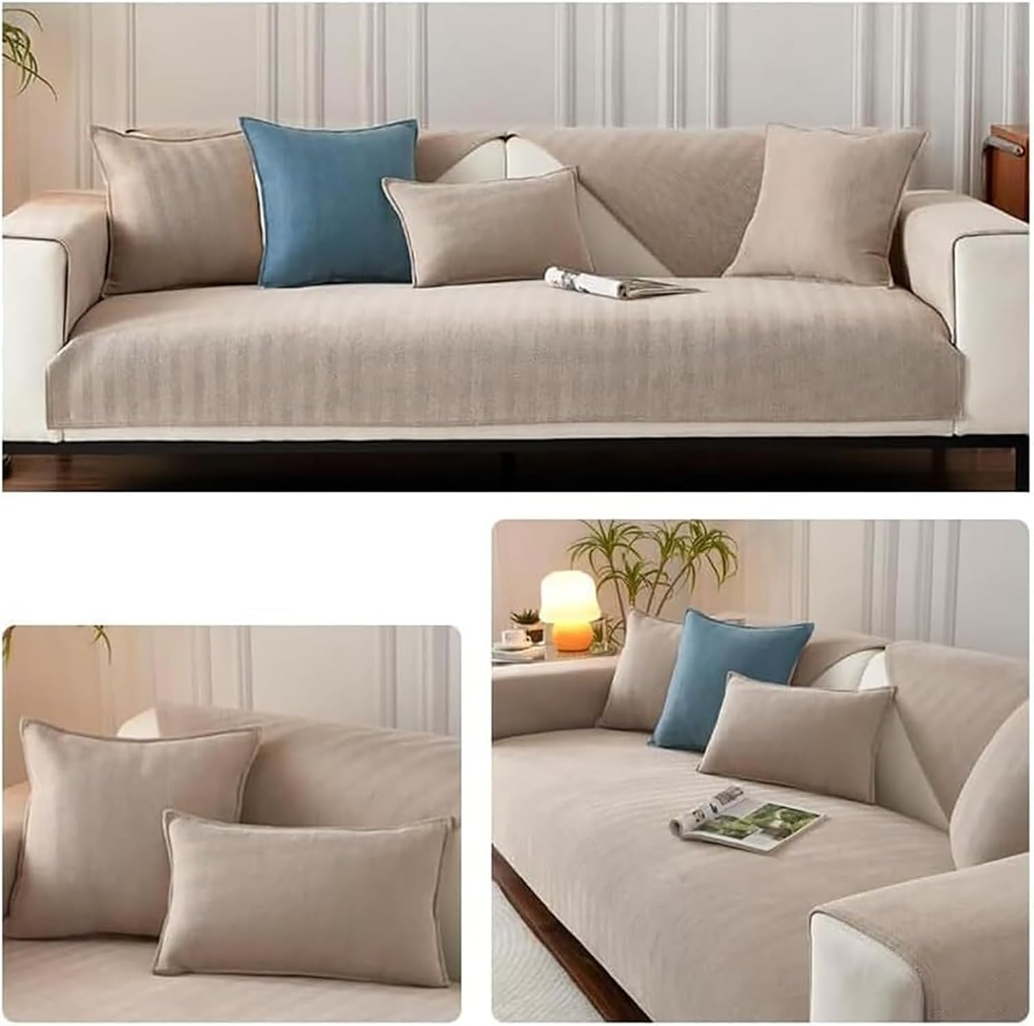 Herringbone Chenille Sofa Cover Set – 3 Pcs (2pc Armrest Covers 50x70cm + 1pc Seat Cover) Beige