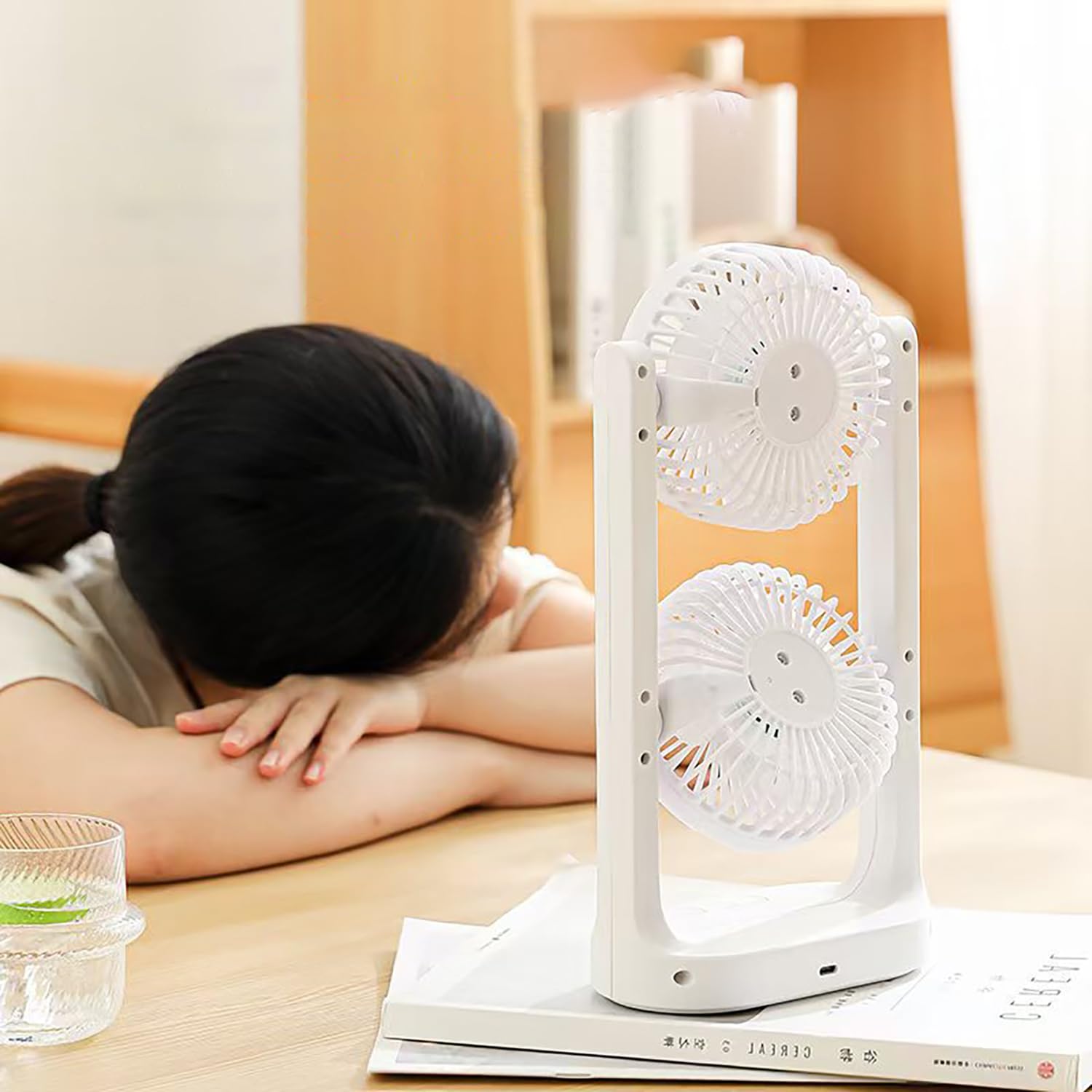 Dual Head USB Desk Fan Quiet & Portable (White)