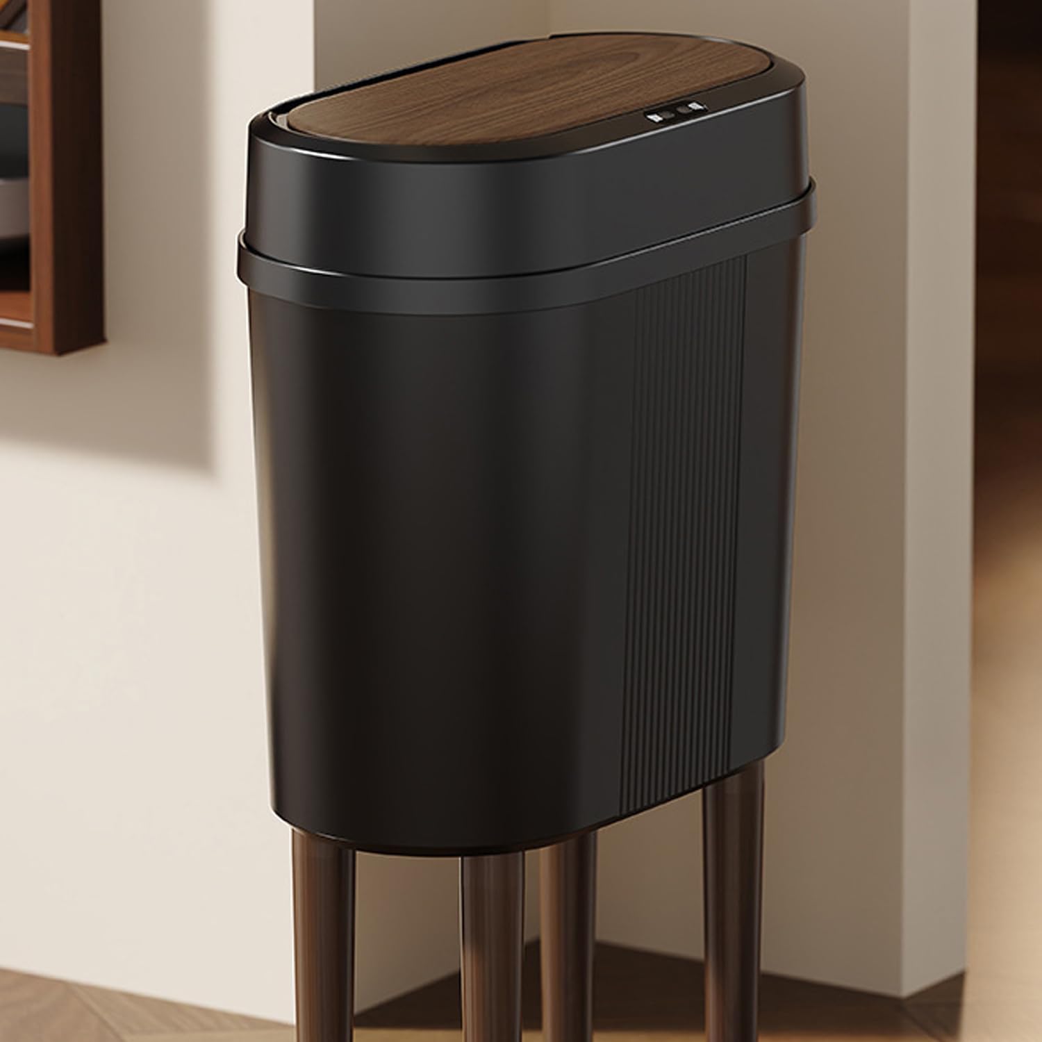 12L Slim Modern Dustbin with Lid & 4-Leg Stand  Space-Saving Waste Bin