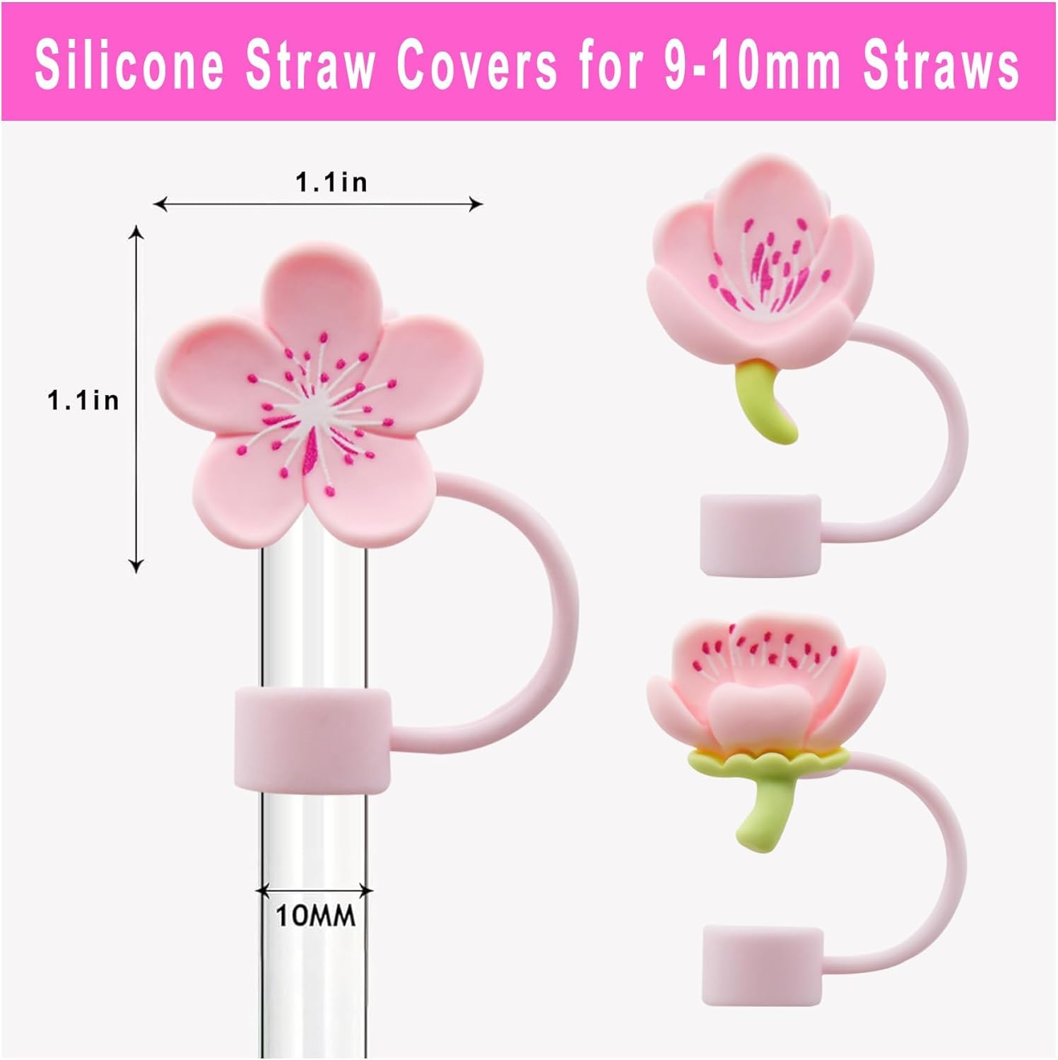 4PCS Silicone Bow Straw Covers Cap 10mm-Peach Blossom (Tumbler Not Included)