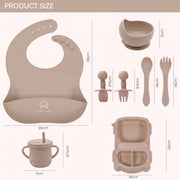 9 Pcs Silicone Baby Feeding Set | Car Divided Plate & Bowl, Spoons, Forks & Bib