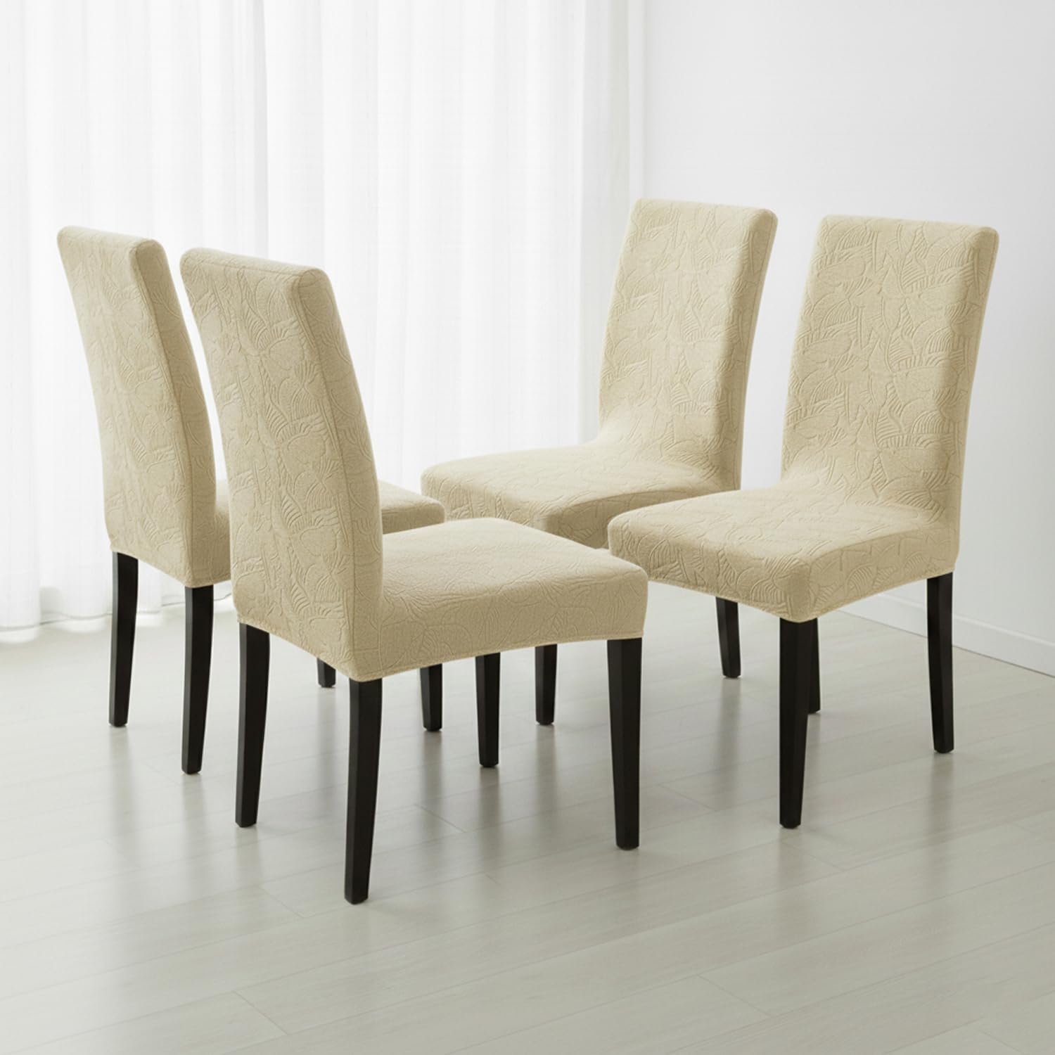 Stretchable Jacquard Dining Chair Cover – Universal Fit, 220 GSM-Beige