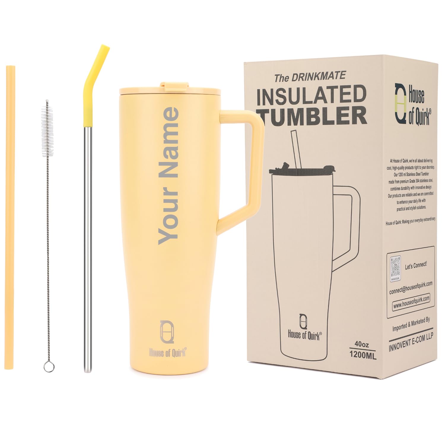 1200ML Custom Name Tumbler with Handle & 2 Straw Flip Lid (Non-Returnable & Non-Replaceable)