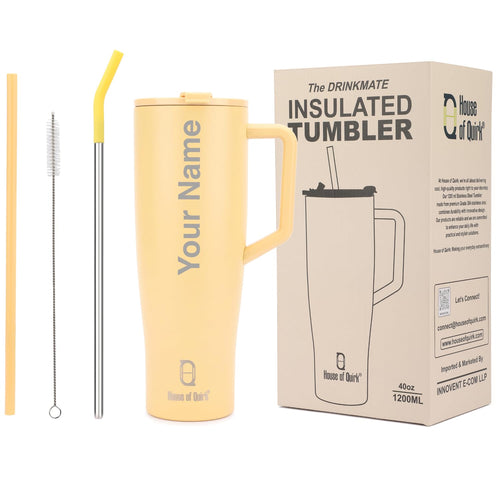 1200ML Custom Name Tumbler with Handle & 2 Straw Flip Lid (Non-Returnable & Non-Replaceable)