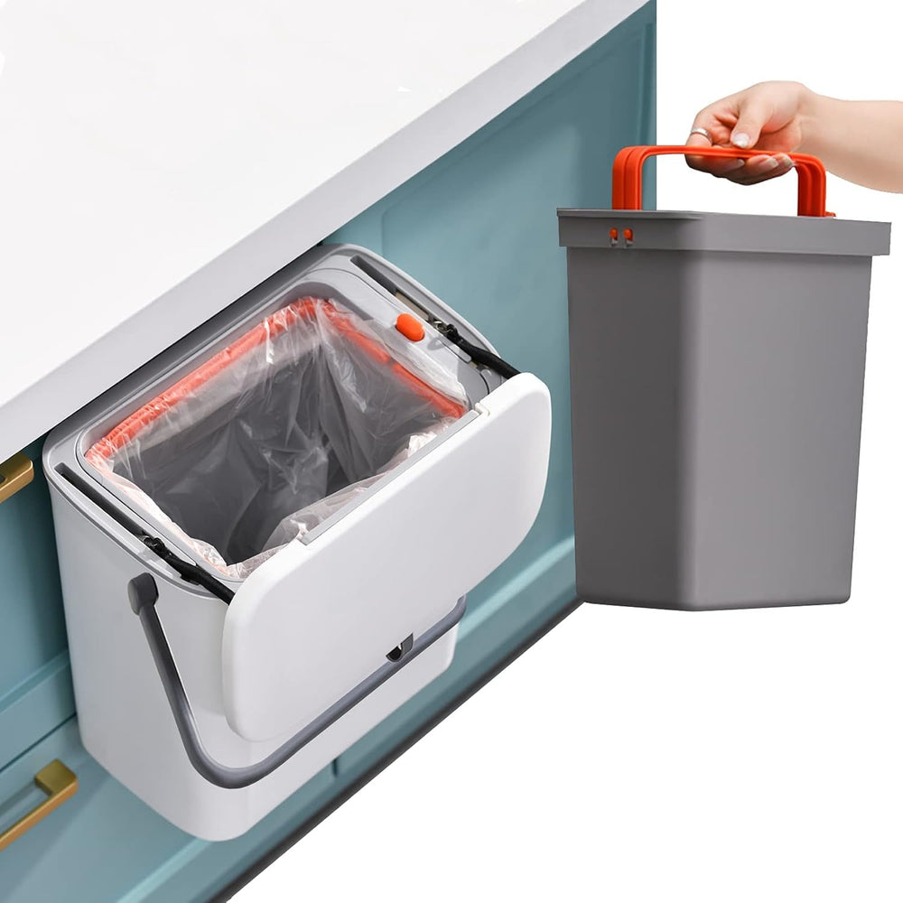 2-in-1 Wall & Cabinet Hanging Trash Can with Lid – 12.2L, Double-Sided Open (White/Grey)
