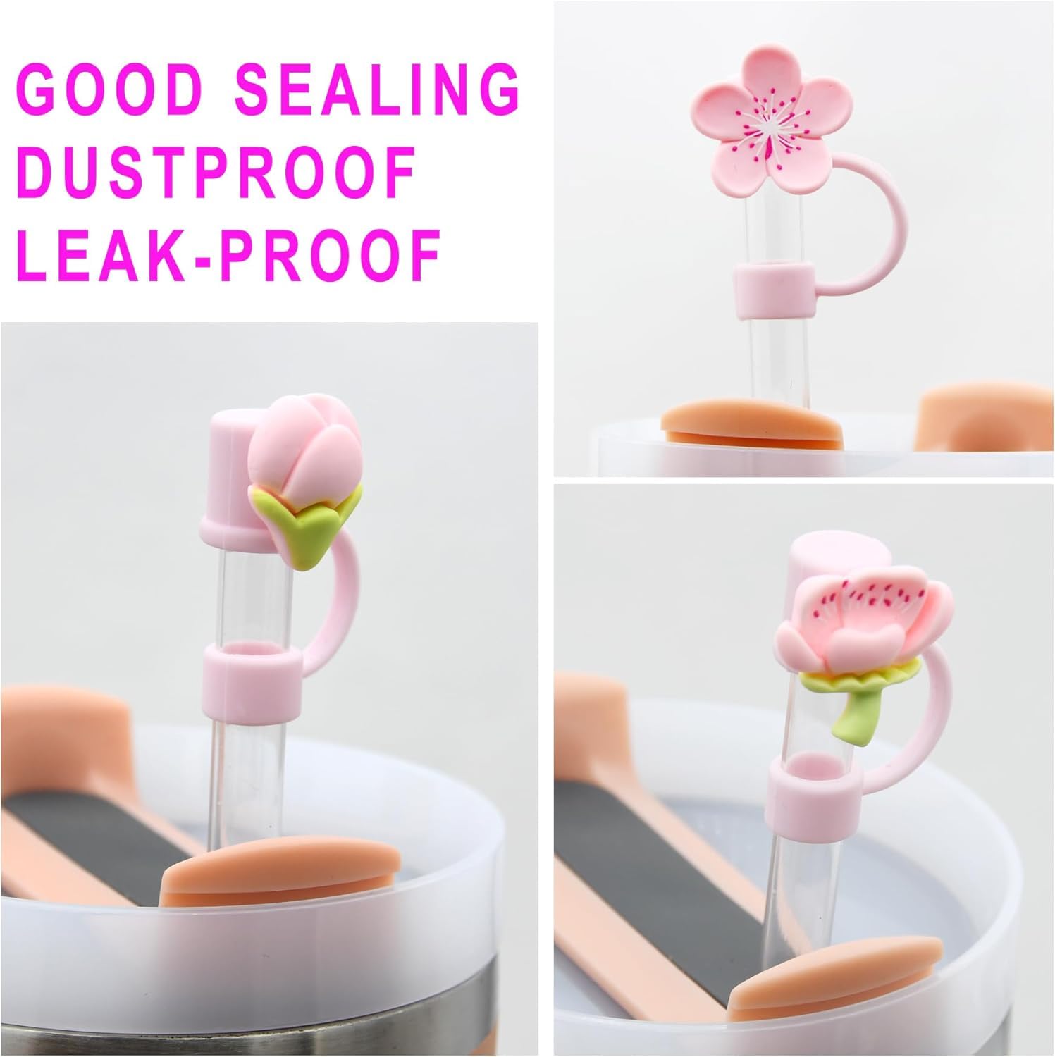4PCS Silicone Bow Straw Covers Cap 10mm-Peach Blossom (Tumbler Not Included)