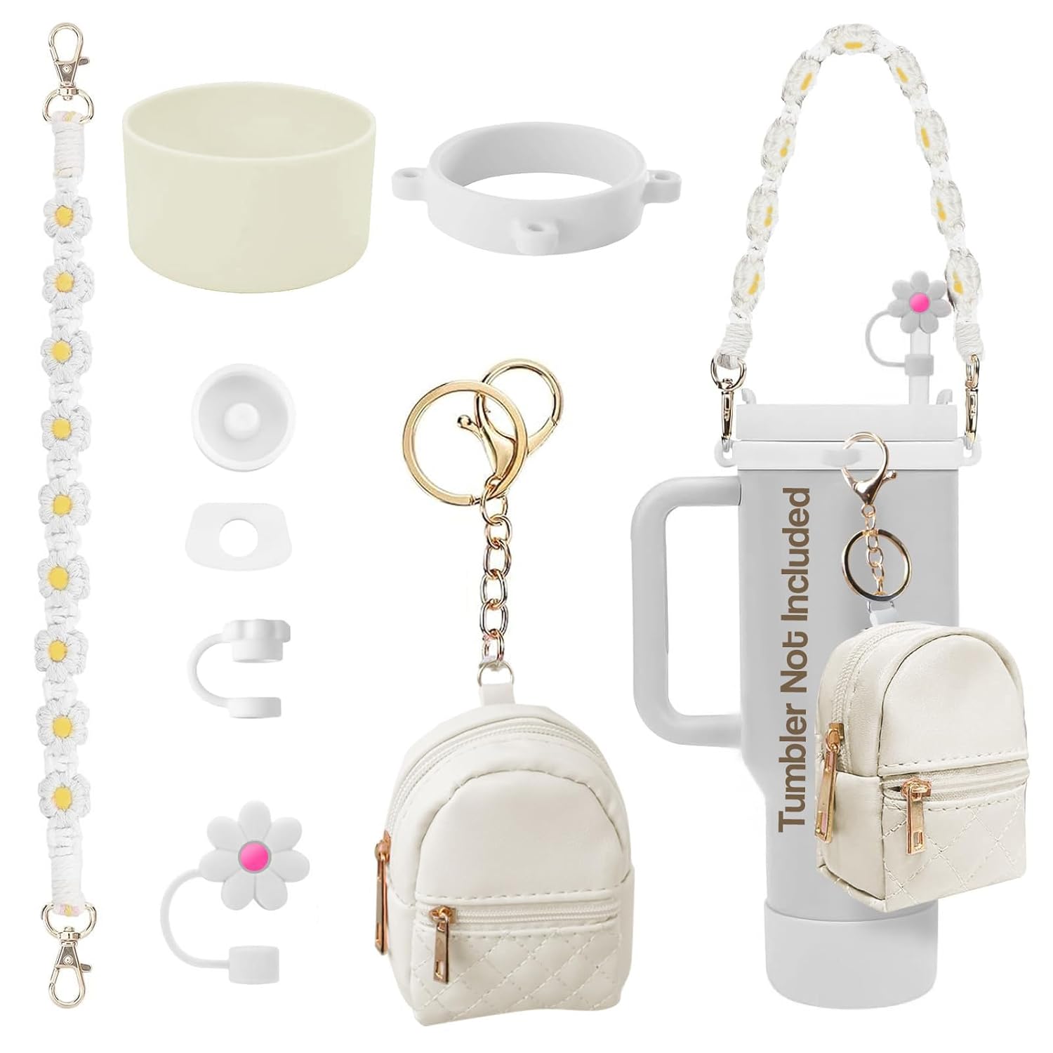 7 PCS Cup Accessories Set | Tumbler Accessories for 30oz & 40oz | Silicone Boot, Handle Strap, Coin Purse & Straw Covers(Tumbler Not Included)