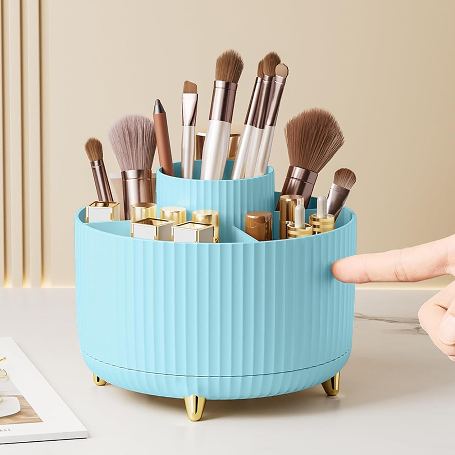 Makeup Brush Holder Organizer, 360° Rotating Makeup Brush