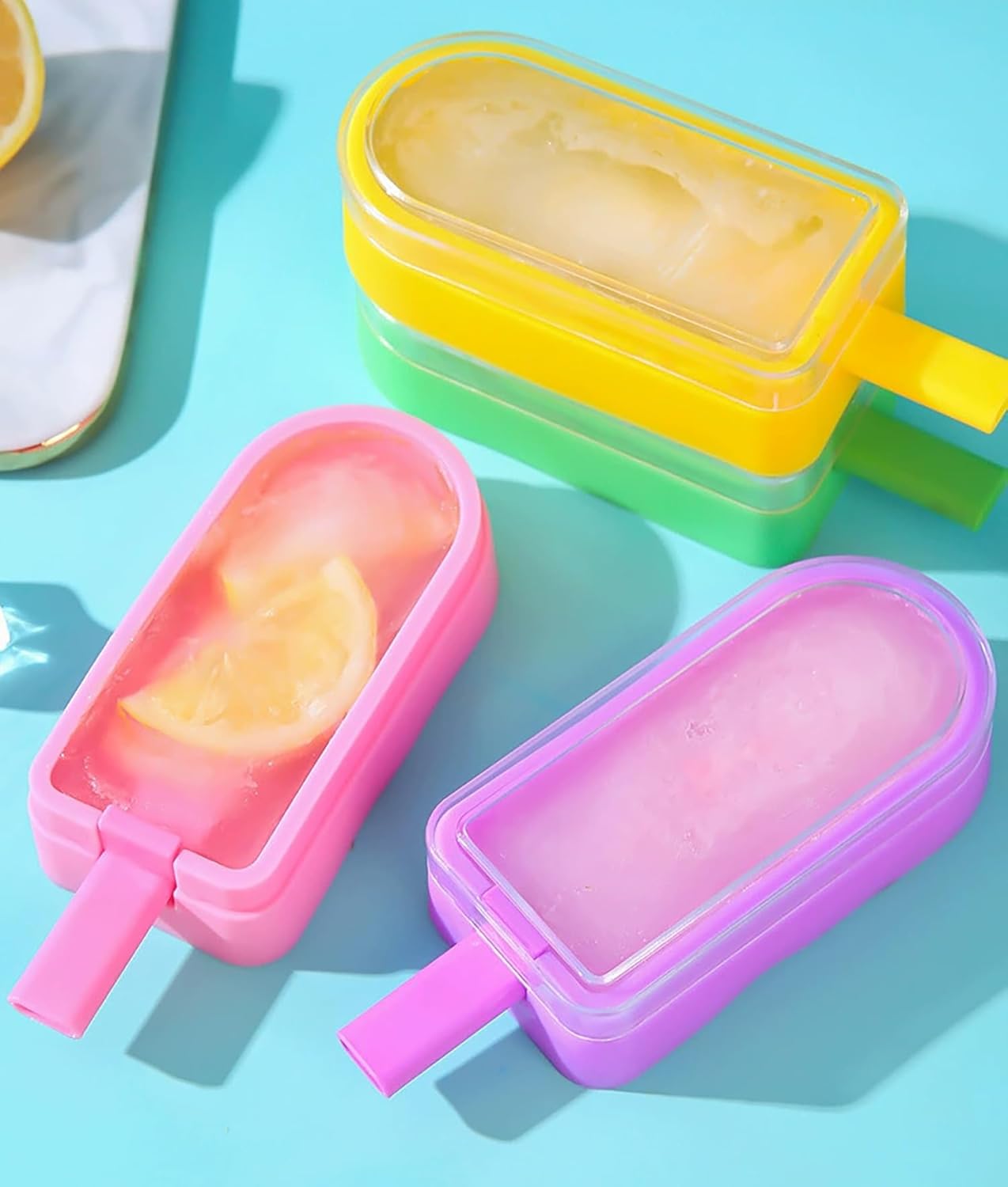 3Pcs Silicone Popsicle Molds with Lids- Multicolor