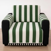 IKATRA Series Quilted Printed Sofa Cover for Indian Sofa Set with Side Pocket (Evergreen Stripe)