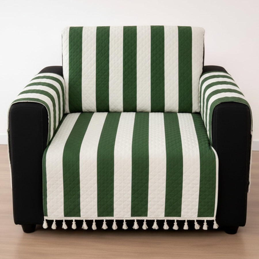 IKATRA Series Quilted Printed Sofa Cover for Indian Sofa Set with Side Pocket (Evergreen Stripe)