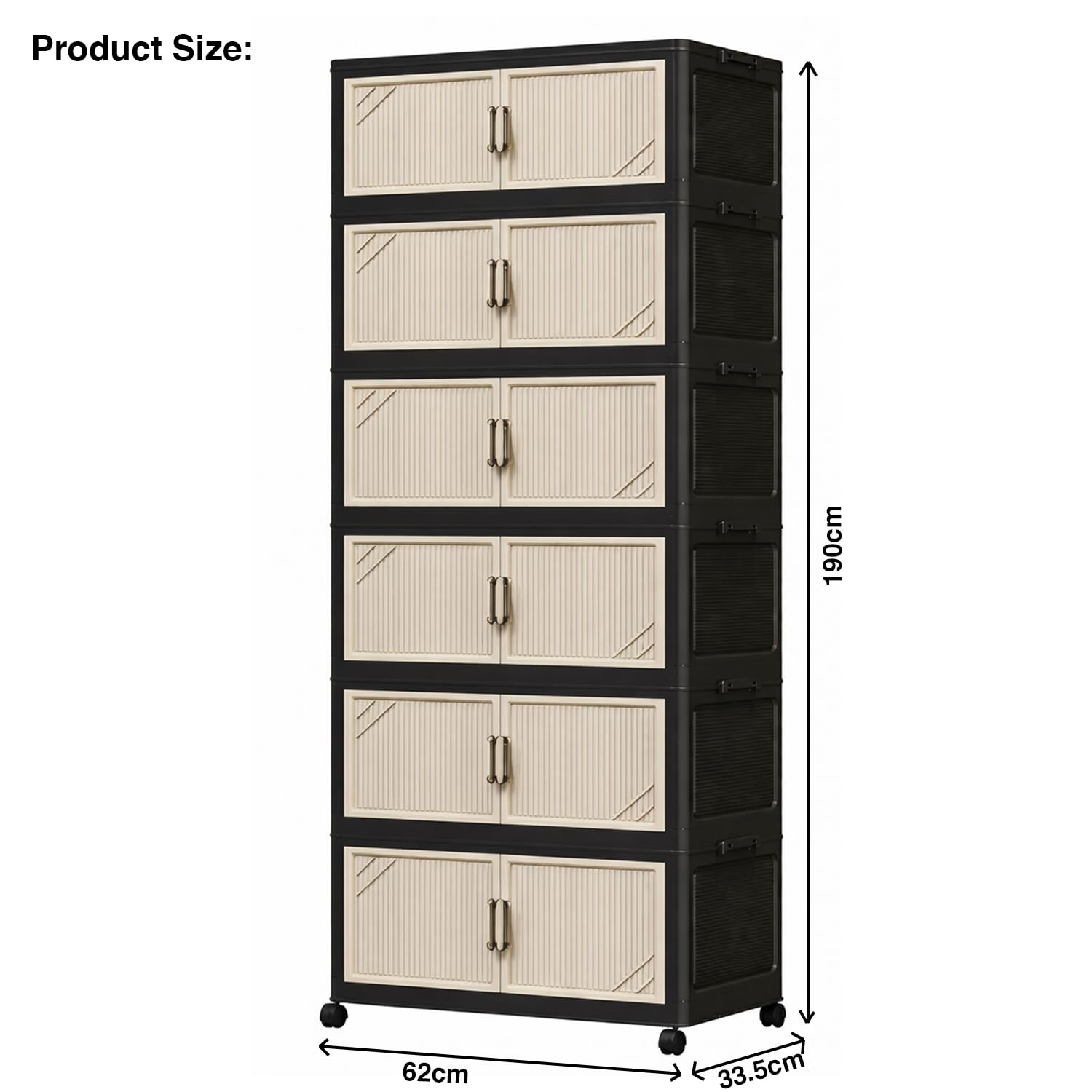 Multi-Tier Foldable Storage Box with Wheels (Black/Beige)