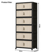 Multi-Tier Foldable Storage Box with Wheels (Black/Beige)