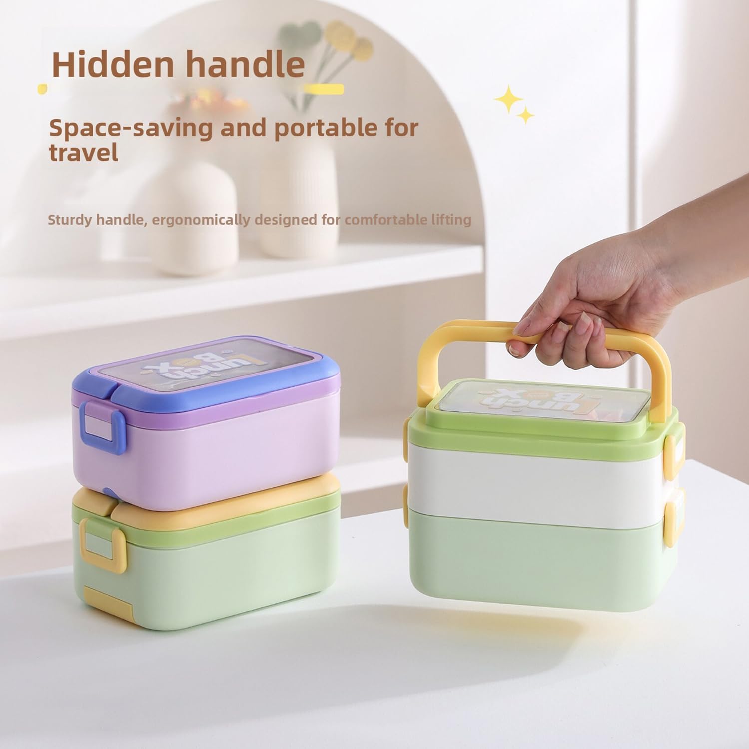 1200ml Double Layer Stainless Steel Lunch Box with Spoon & Fork