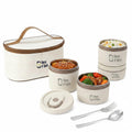 304 Stainless Steel Bento Lunch Box – 4 Stackable Containers with Thermal Case (Beige)