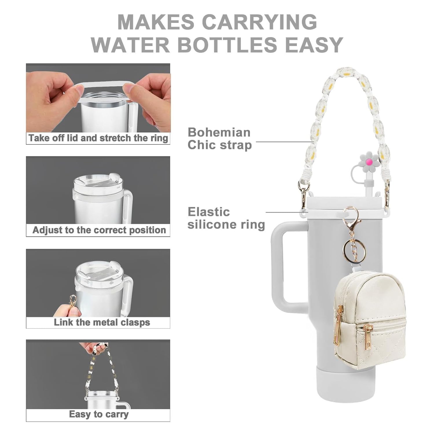 7 PCS Cup Accessories Set | Tumbler Accessories for 30oz & 40oz | Silicone Boot, Handle Strap, Coin Purse & Straw Covers(Tumbler Not Included)