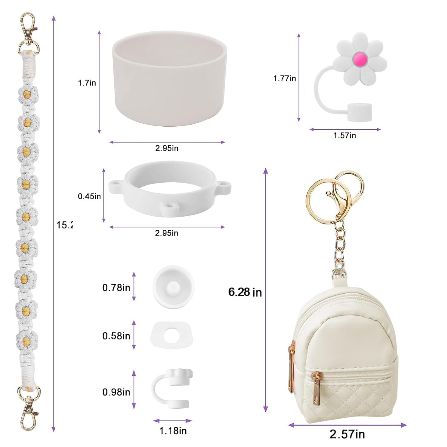 7 PCS Cup Accessories Set | Tumbler Accessories for 30oz & 40oz | Silicone Boot, Handle Strap, Coin Purse & Straw Covers(Tumbler Not Included)