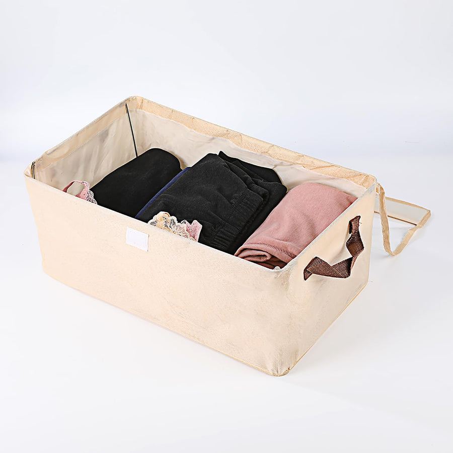 Durable Linen Closet Organizers and Foldable Flip Storage Baskets (Beige)