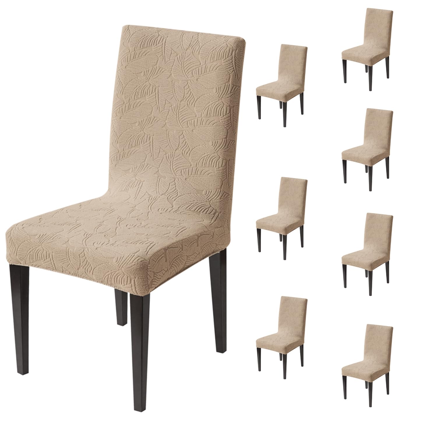 Stretch Jacquard Dining Chair Cover – Universal Fit, 220 GSM (Khaki)