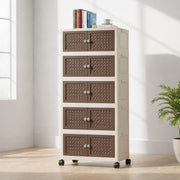 Rattan Design Foldable Storage Box with Wheels (Cream/Brown)