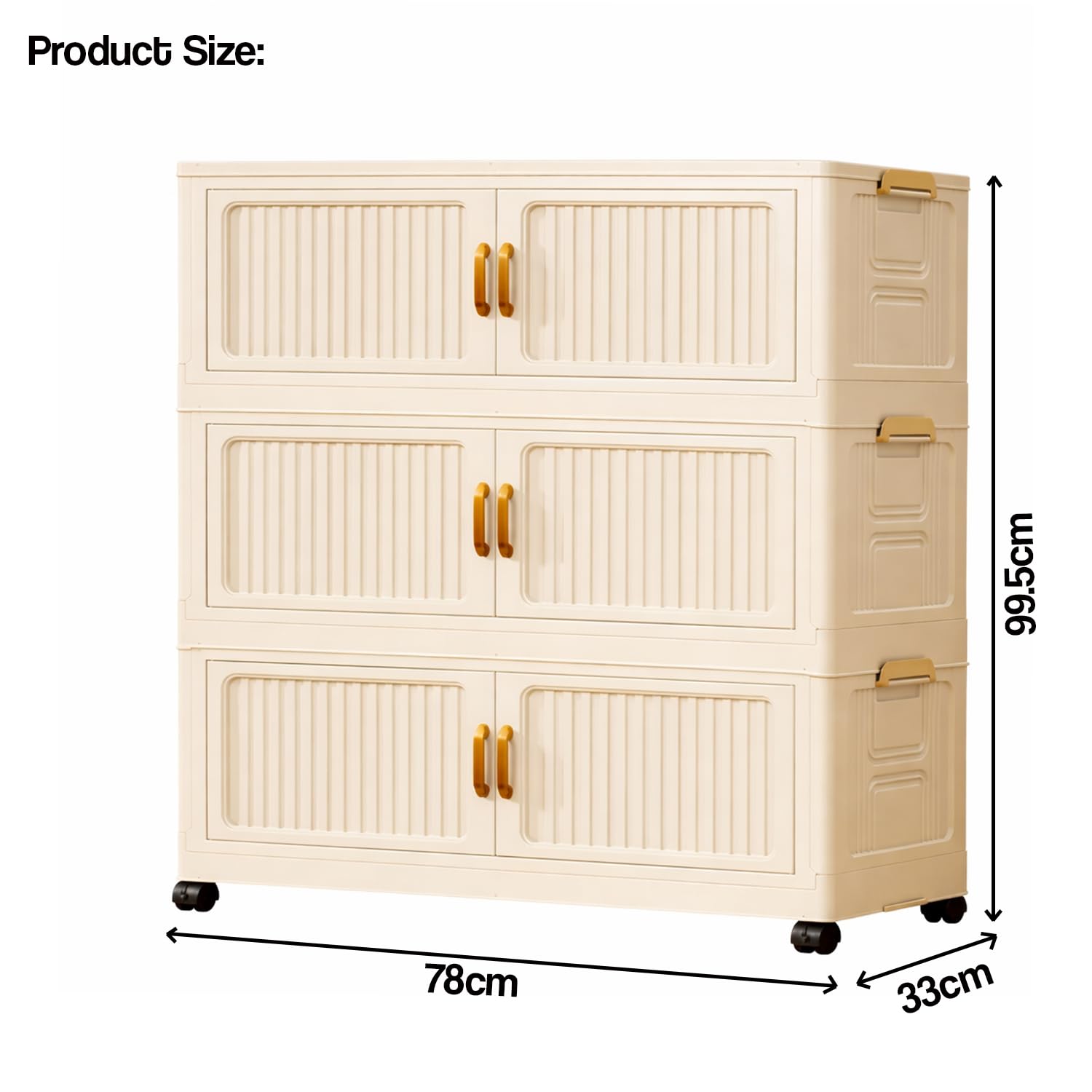 Foldable Storage Box Cabinet with Wheels Multi-Purpose Household Storage (Cream)