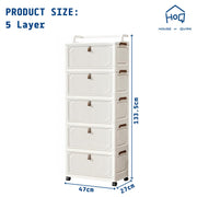Foldable Storage Box Cart with Wheels & Handle (White)