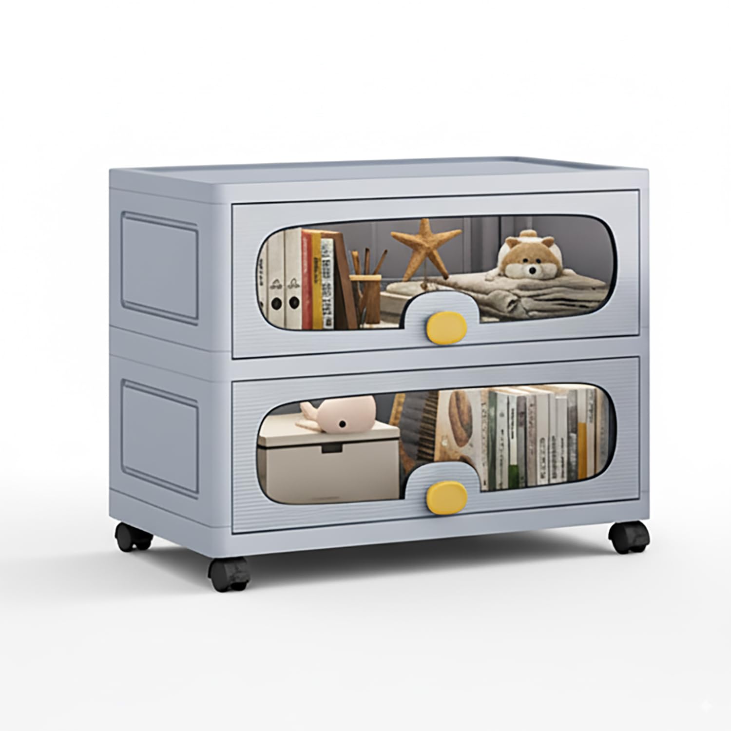 Stackable Collapsible Storage Box Cabinet with Wheels & Flip Doors (Grey)