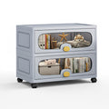 Stackable Collapsible Storage Box Cabinet with Wheels & Flip Doors (Grey)