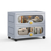 Stackable Collapsible Storage Box Cabinet with Wheels & Flip Doors (Grey)