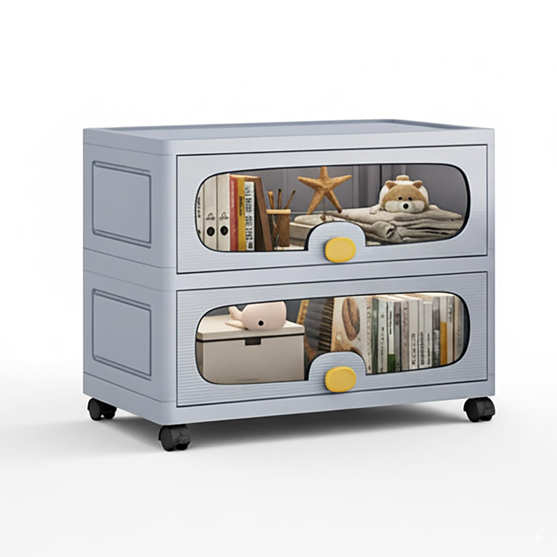 Stackable Collapsible Storage Box Cabinet with Wheels & Flip Doors (Grey)