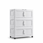 Folding Plastic Storage Cabinet with Wheels - White