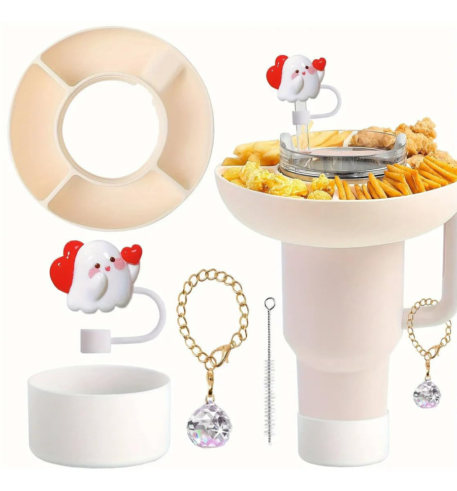 5Pcs Plastic Snack Bowl & Silicone Cup Boot Set for 40oz Tumbler with Handle( Tumbler Not Inclued)