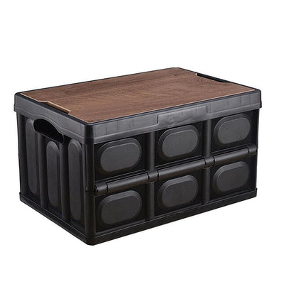 Folding Storage Bins with Wood Lid,Collapsible Closet Organizers - (55Litre, Black)