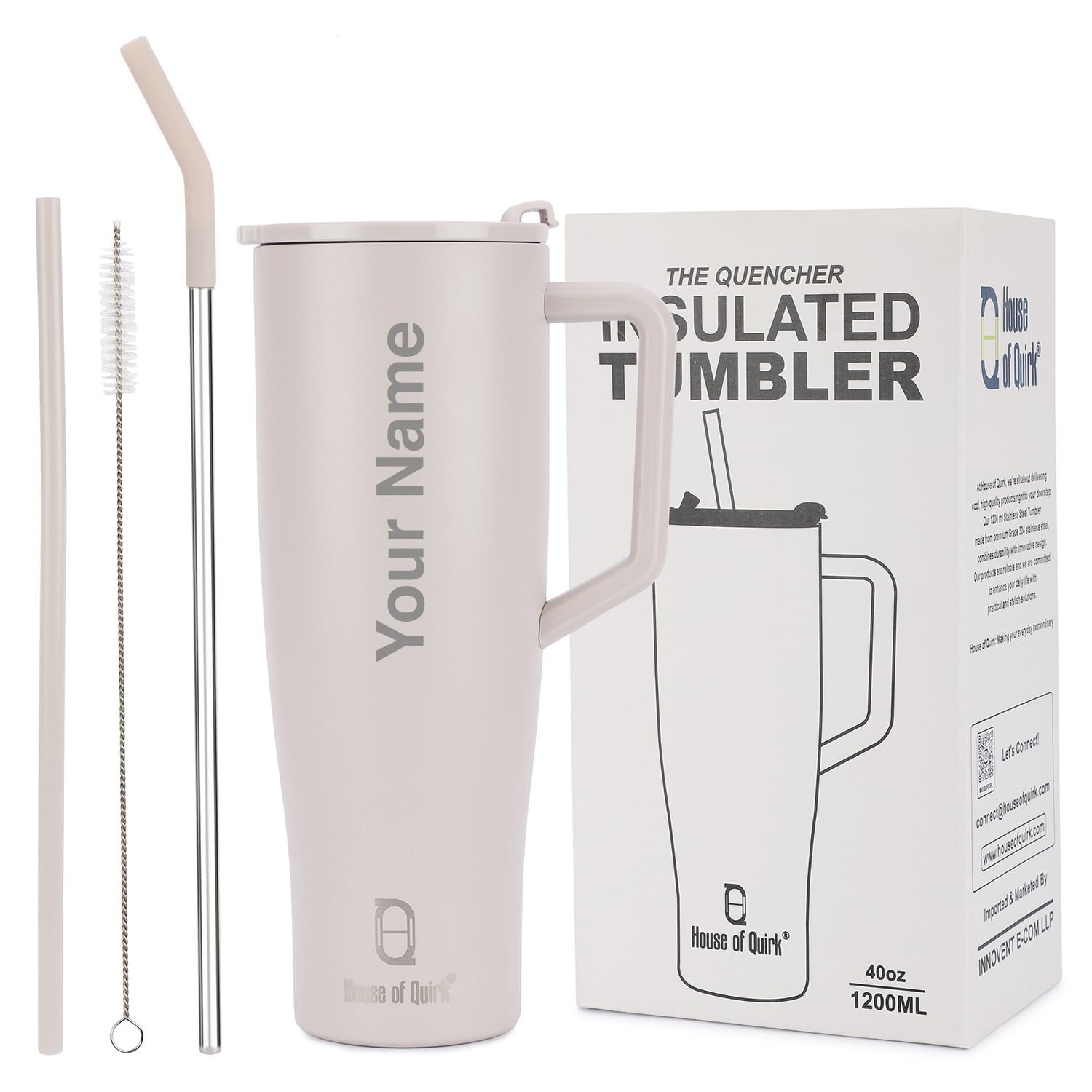 1200ML Custom Name Tumbler with Handle & 2 Straw Flip Lid (Non-Returnable & Non-Replaceable)