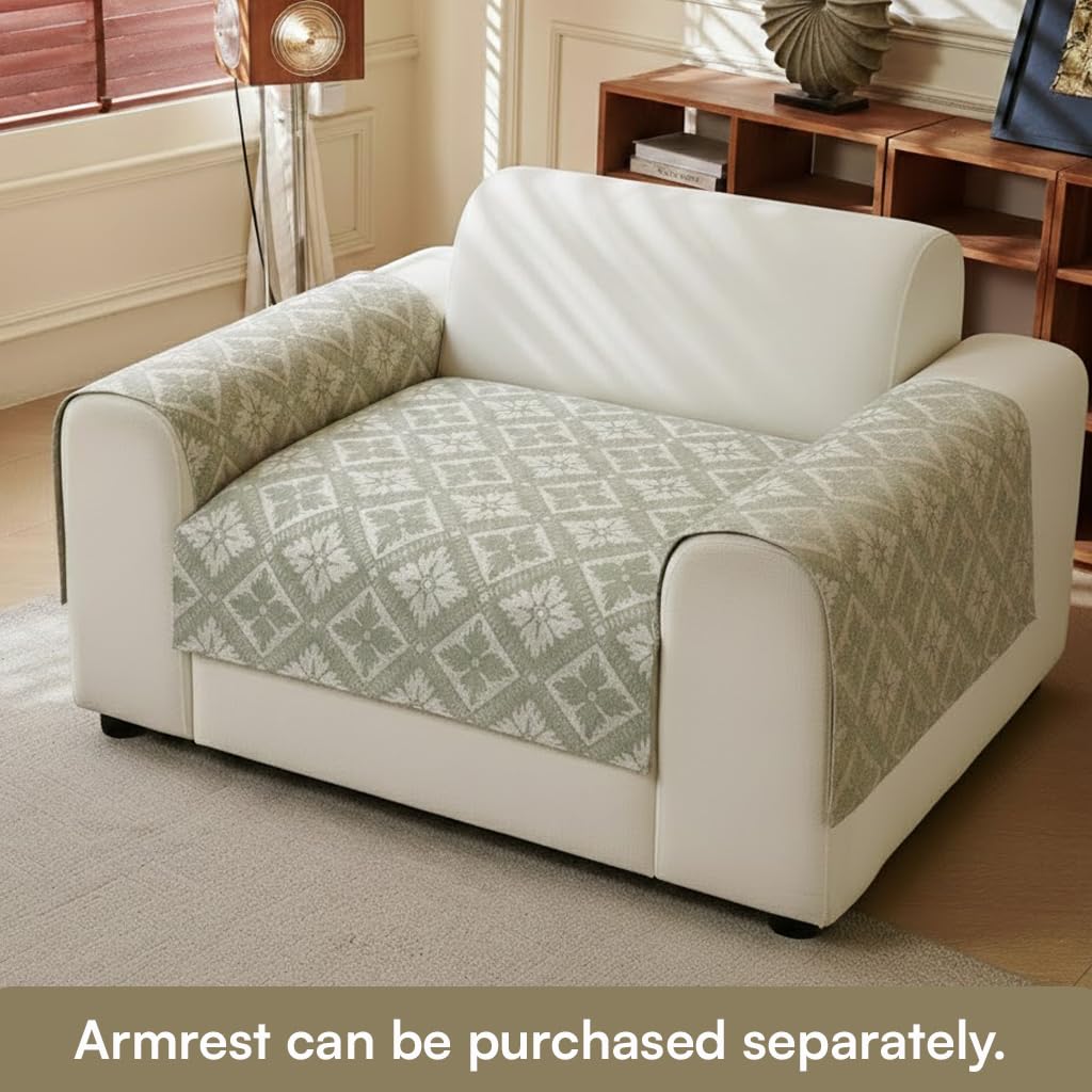 Lumen Series Chenille Jacquard Couch Cover – Quilted Non-Slip Washable Sofa (Green)