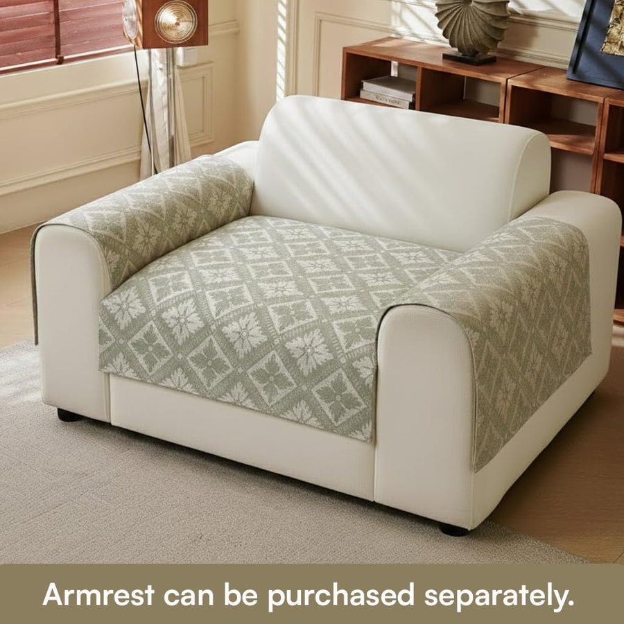 Lumen Series Chenille Jacquard Couch Cover – Quilted Non-Slip Washable Sofa (Green)