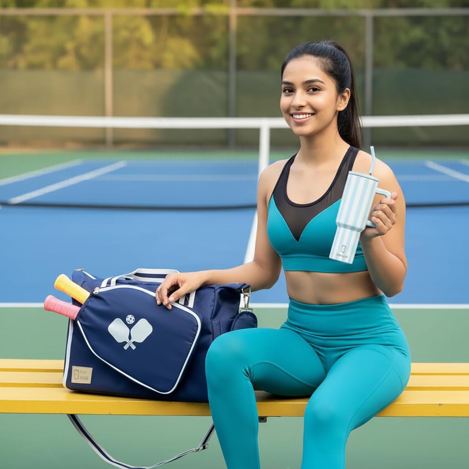 Neoprene Pickleball & Tennis Racket Bag – Large Sling Tote with Strap (Blue)
