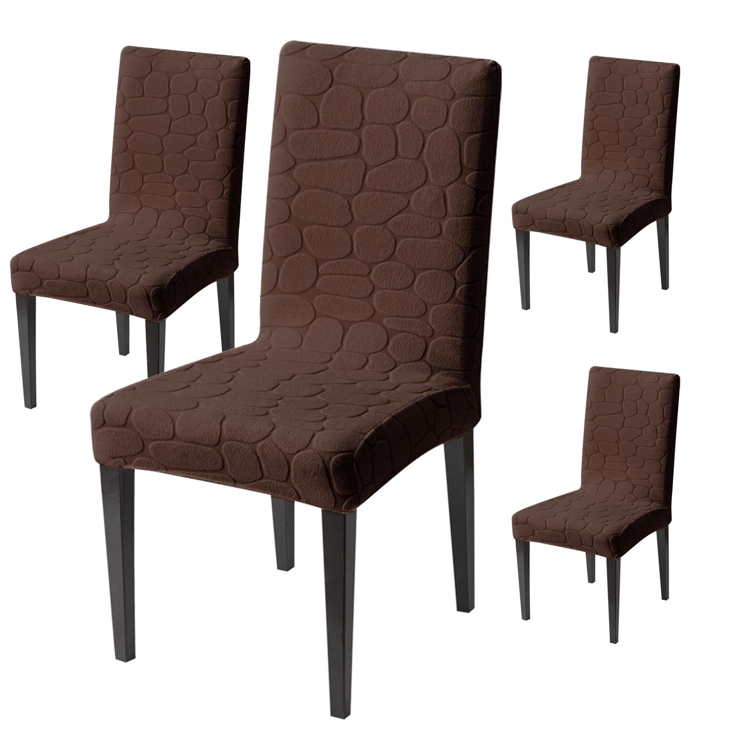 Premium Stretch Dining Chair Covers – 220 GSM Thick Jacquard Fabric- Brown