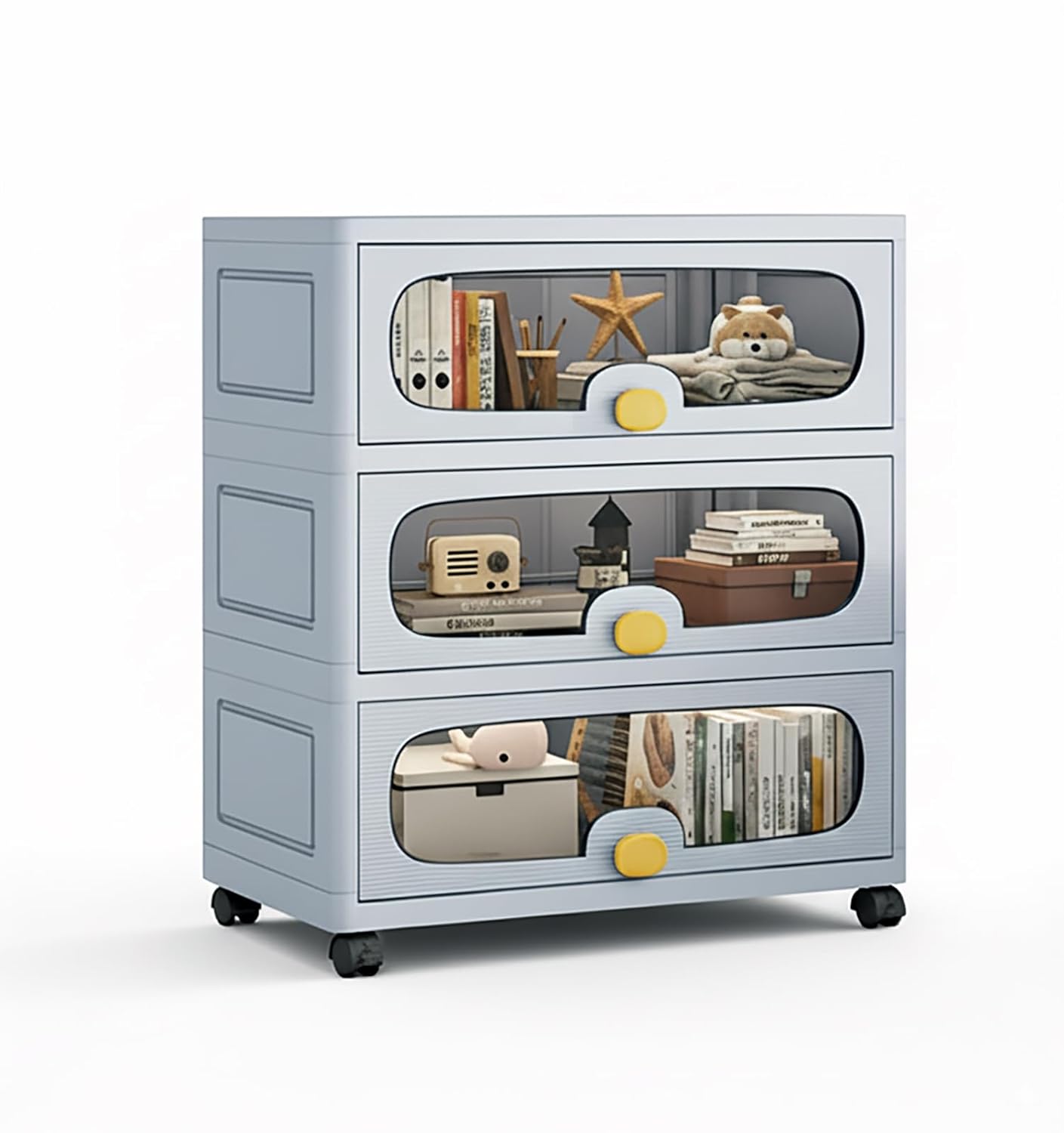 Stackable Collapsible Storage Box Cabinet with Wheels & Flip Doors (Grey)