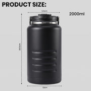 HYDRA VAULT 2000ml Stainless Steel Vacuum Insulated Water Bottle