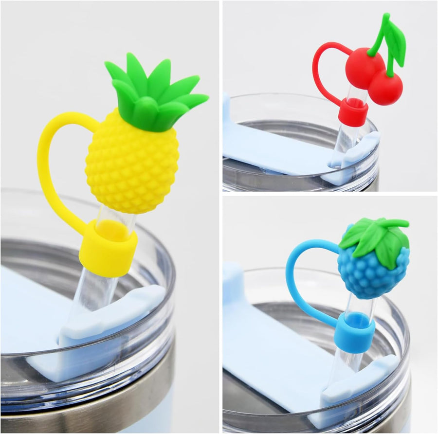 Silicone 10mm Cute Fruit Straw Toppers for Tumblers (5 Pcs) (Tumbler Not Included)