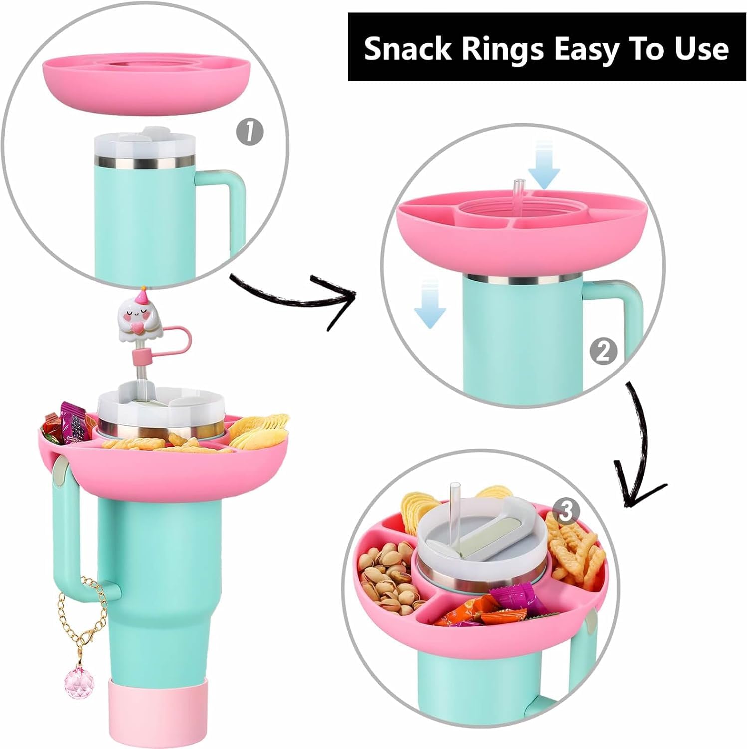 5Pcs Plastic Snack Bowl & Silicone Cup Boot Set for 40oz Tumbler with Handle( Tumbler Not Inclued)